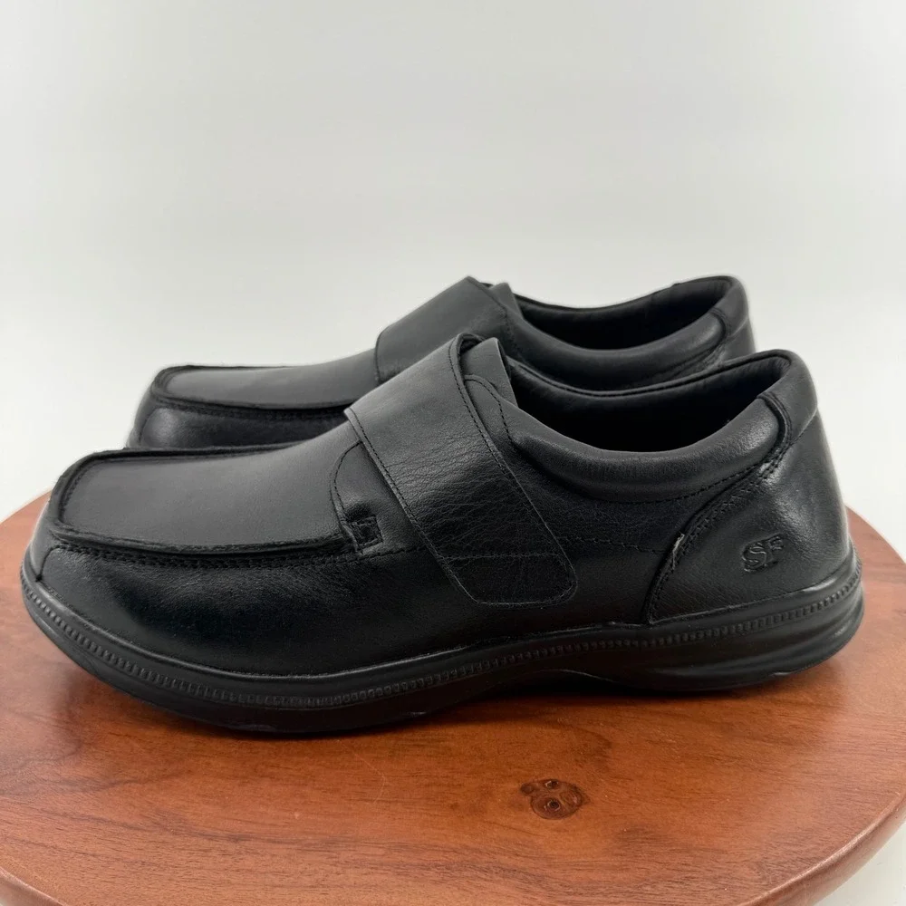 SureFit London Black‎ Leather Wide Hook Loop Strap Comfort Shoes Men's 13 WIDE
